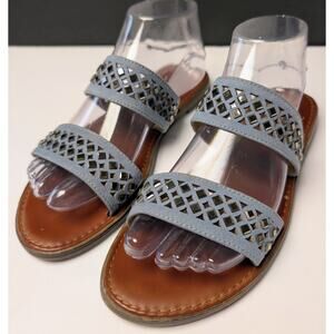 Merona Blue Cut Out Rhinestone Sandals WOMENS SIZE 7.5 Summer Dressy Flats Slide
